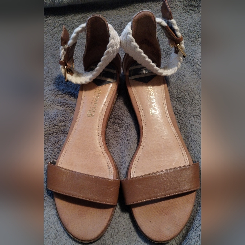 SPERRY TOP SIDER SANDALS WOMENS SIZE 8 NAUTICAL FLATS GLADIATOR ANCHOR SAILS